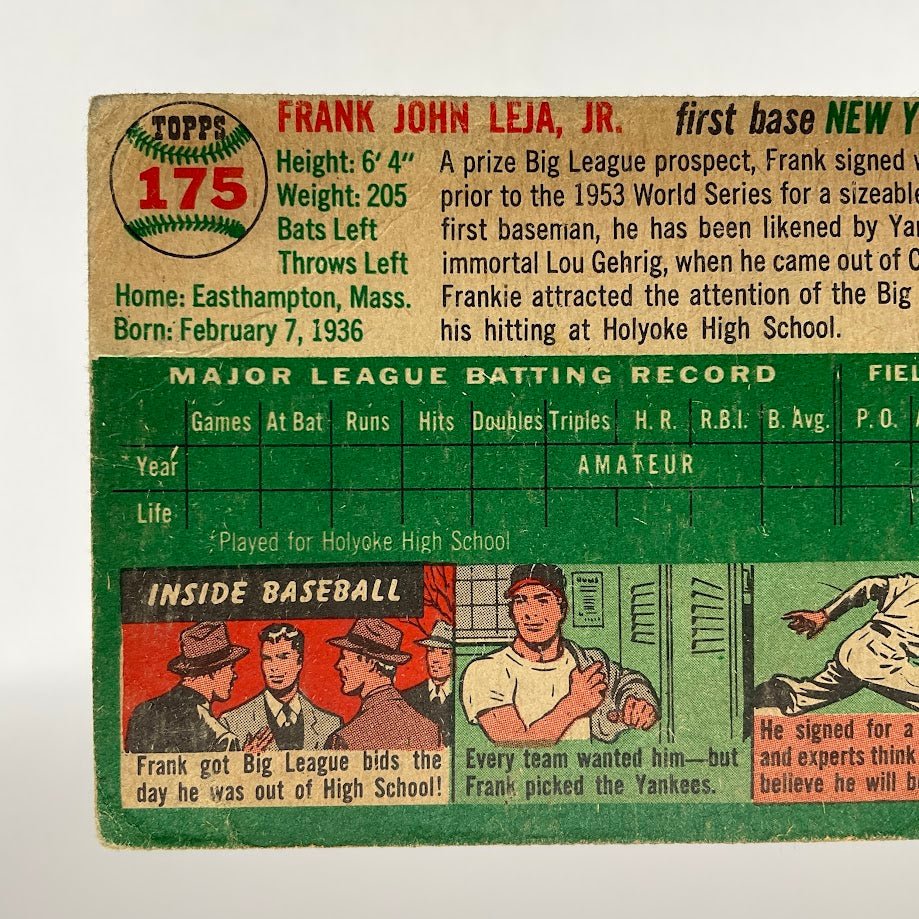 Frank Leja 1954 Topps #175 New York Yankees GD #2 - Collector Store LLC