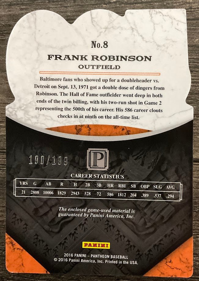 Frank Robinson 2016 Panini Pantheon 500 Home Run Club Swatch 190/199 #8 - Collector Store LLC