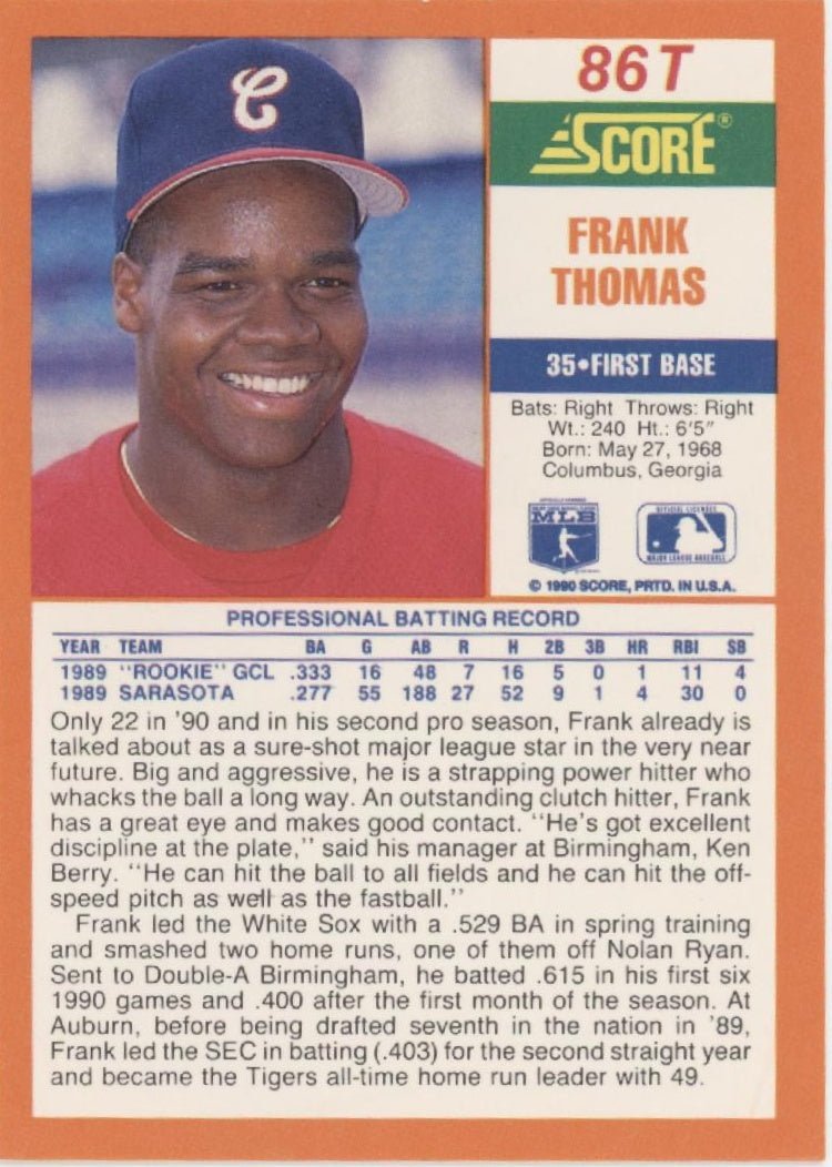 Frank Thomas 1990 Score Traded #86T - Collector Store LLC