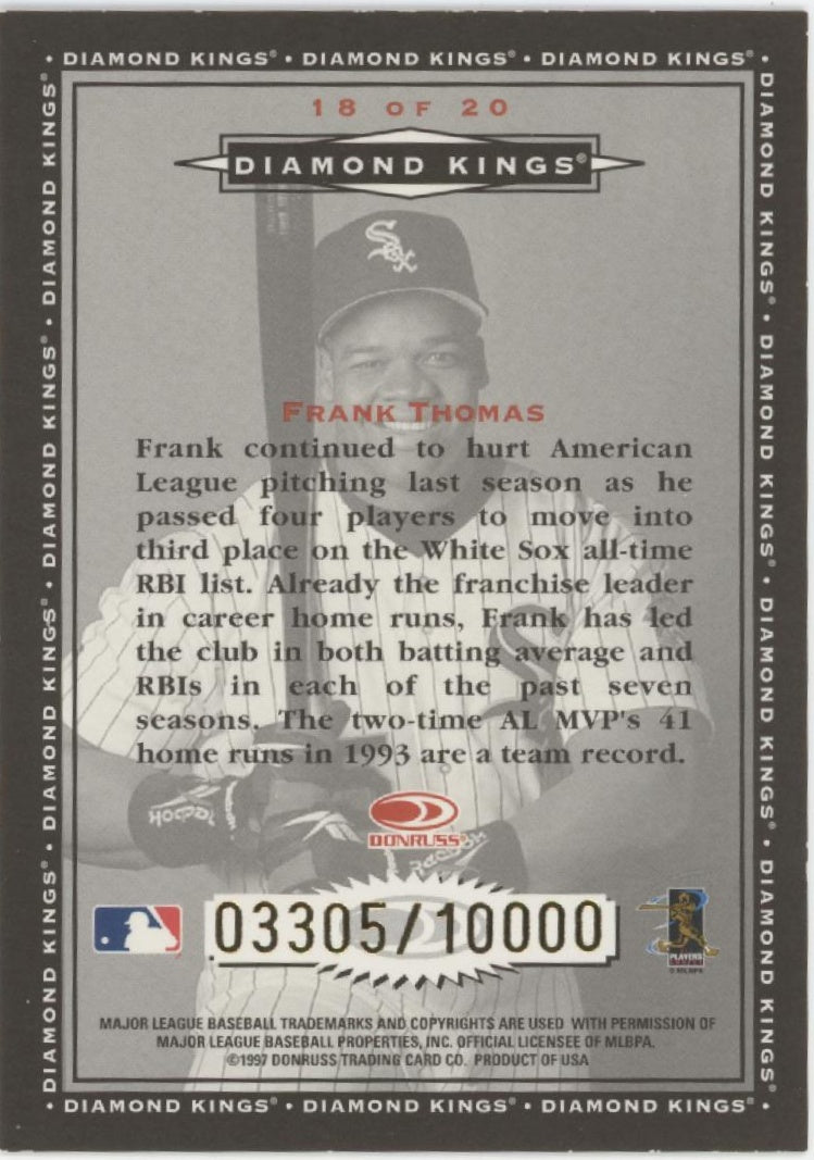Frank Thomas 1997 Donruss Diamond Kings 03305/10000 #18 - Collector Store LLC