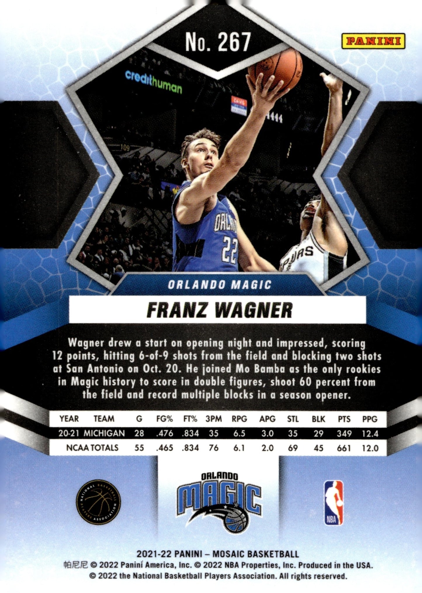 Franz Wagner 2021 - 22 Panini Mosaic RC #267 #1 - Collector Store LLC