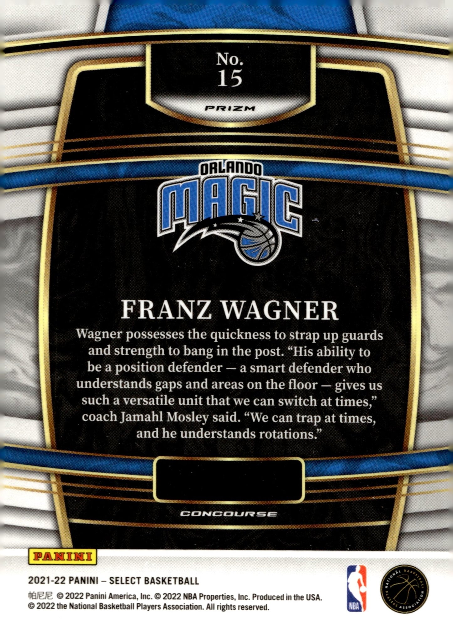 Franz Wagner 2021 - 22 Panini Select Blue Shimmer Prizm #15 - Collector Store LLC