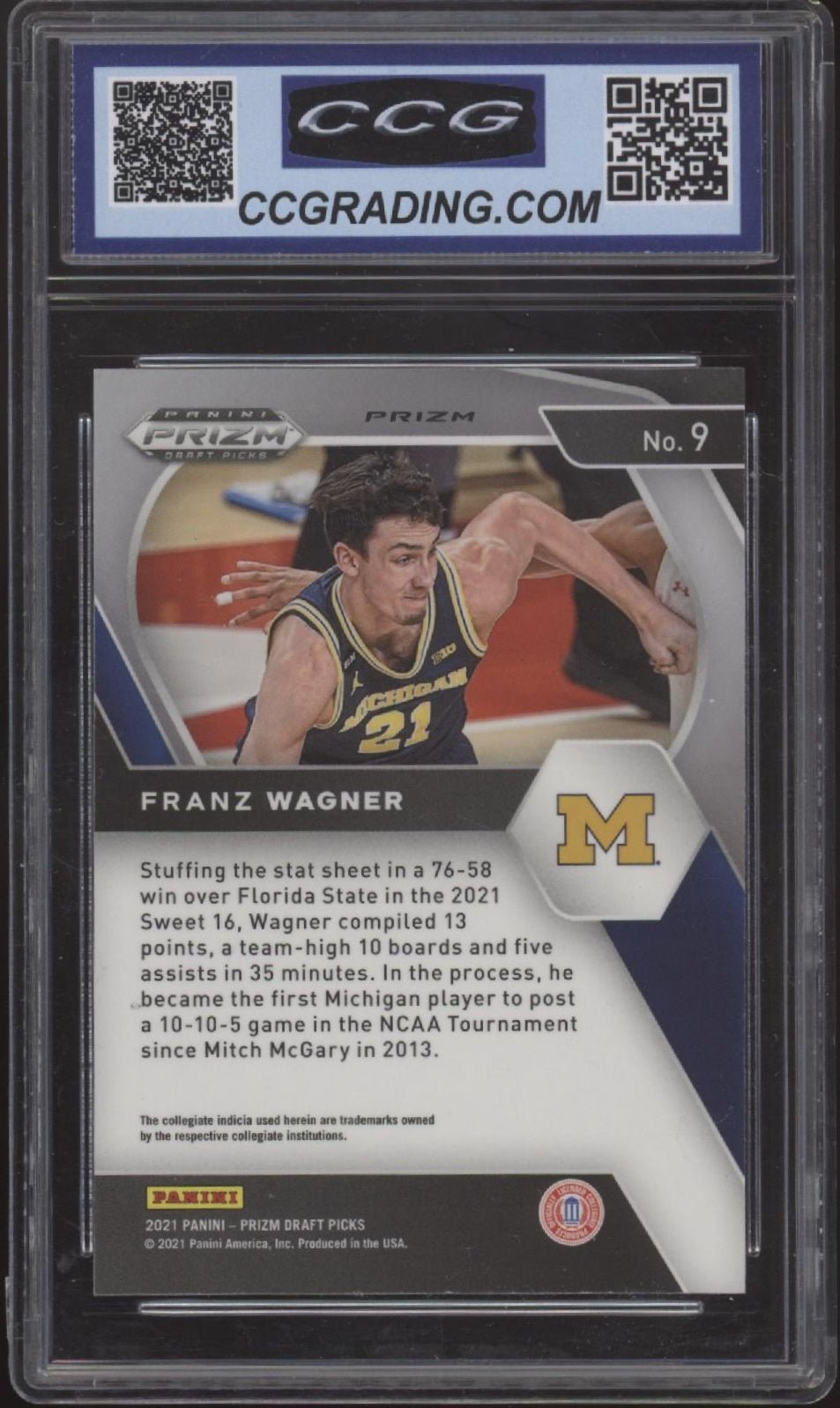 Franz Wagner 2021 Panini Prizm Draft Picks Purple Wave Prizm RC #9 CCG 10 - Collector Store LLC