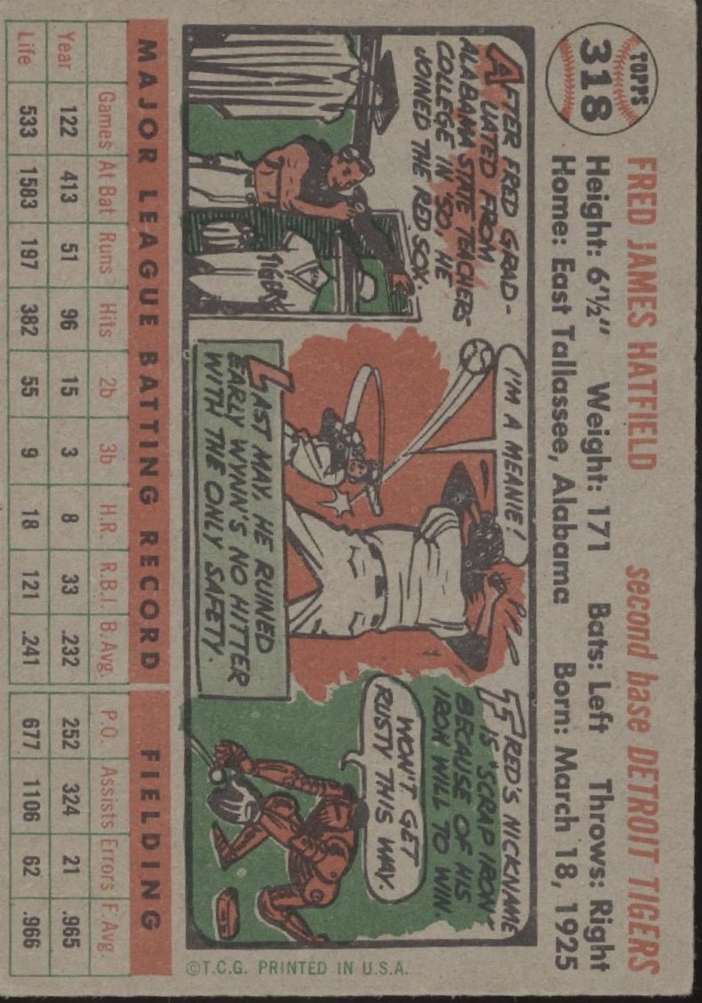 Fred Hatfield 1956 Topps #318 Detroit Tigers VG - EX #2 - Collector Store LLC