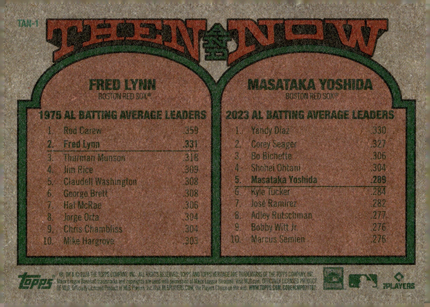 Fred Lynn / Masataka Yoshida 2024 Topps Heritage Then & Now TAN - 1 - Collector Store LLC
