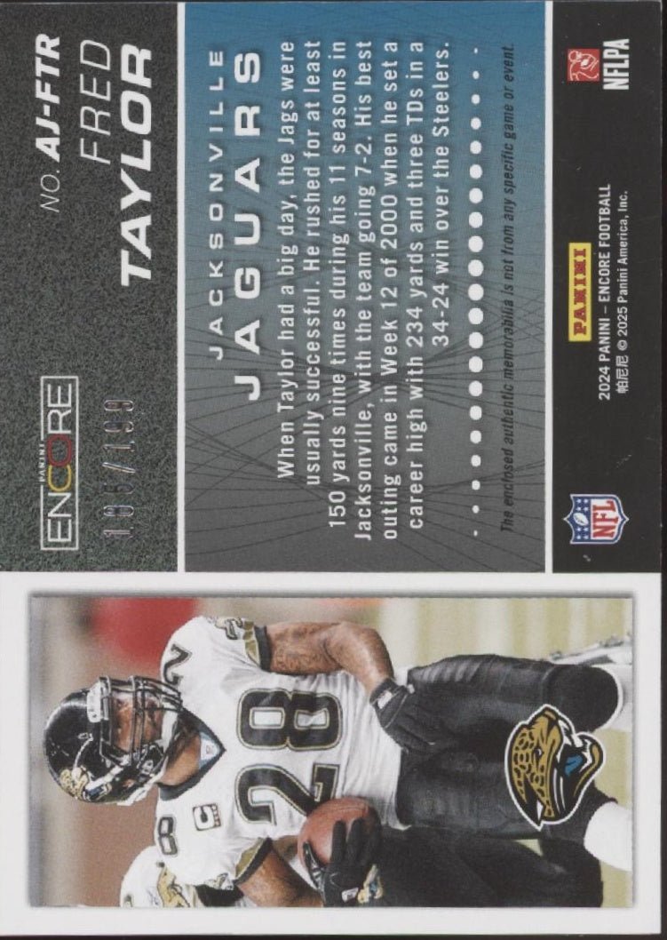 Fred Taylor 2024 Panini Encore Pacific Atomic Jersey Swatch 185/199 AJ - FTR - Collector Store LLC