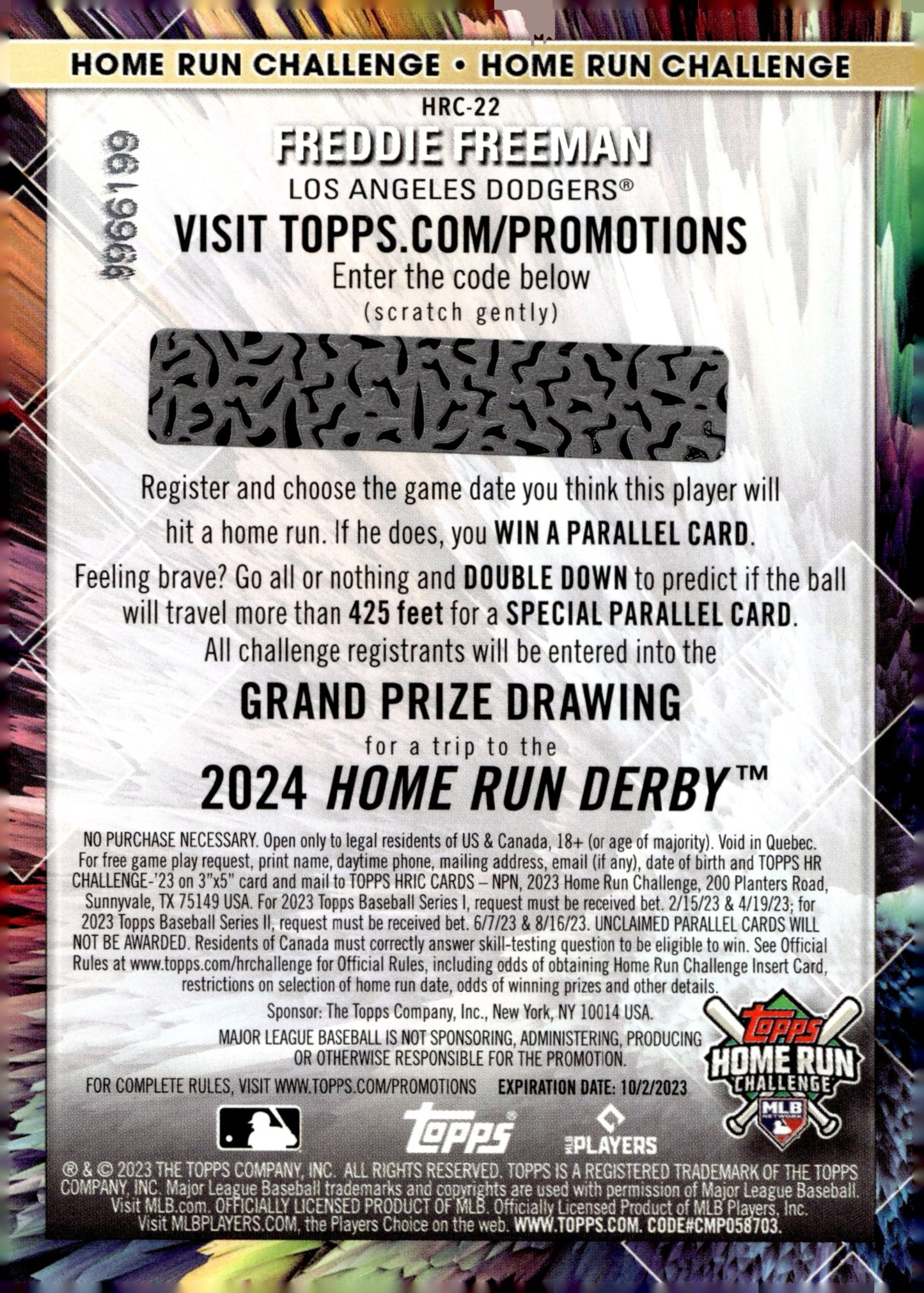 Freddie Freeman 2023 Topps Home Run Challenge HRC - 22 - Collector Store LLC