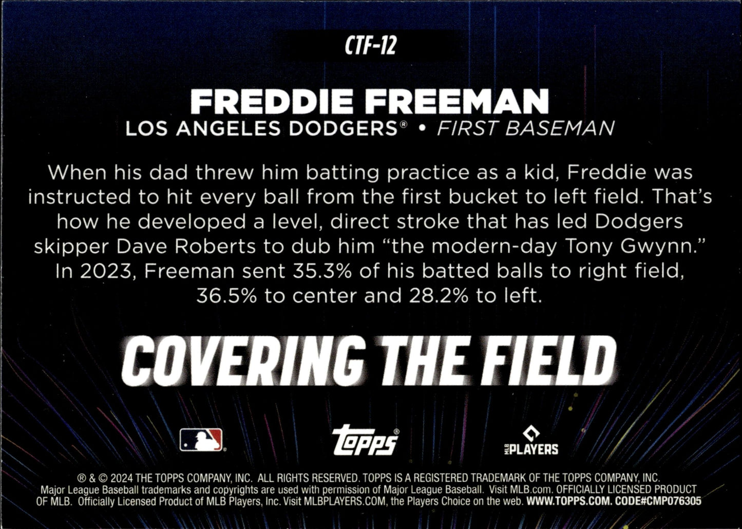 Freddie Freeman 2024 Topps Series 2 Covering the Field CTF - 12 - Collector Store LLC