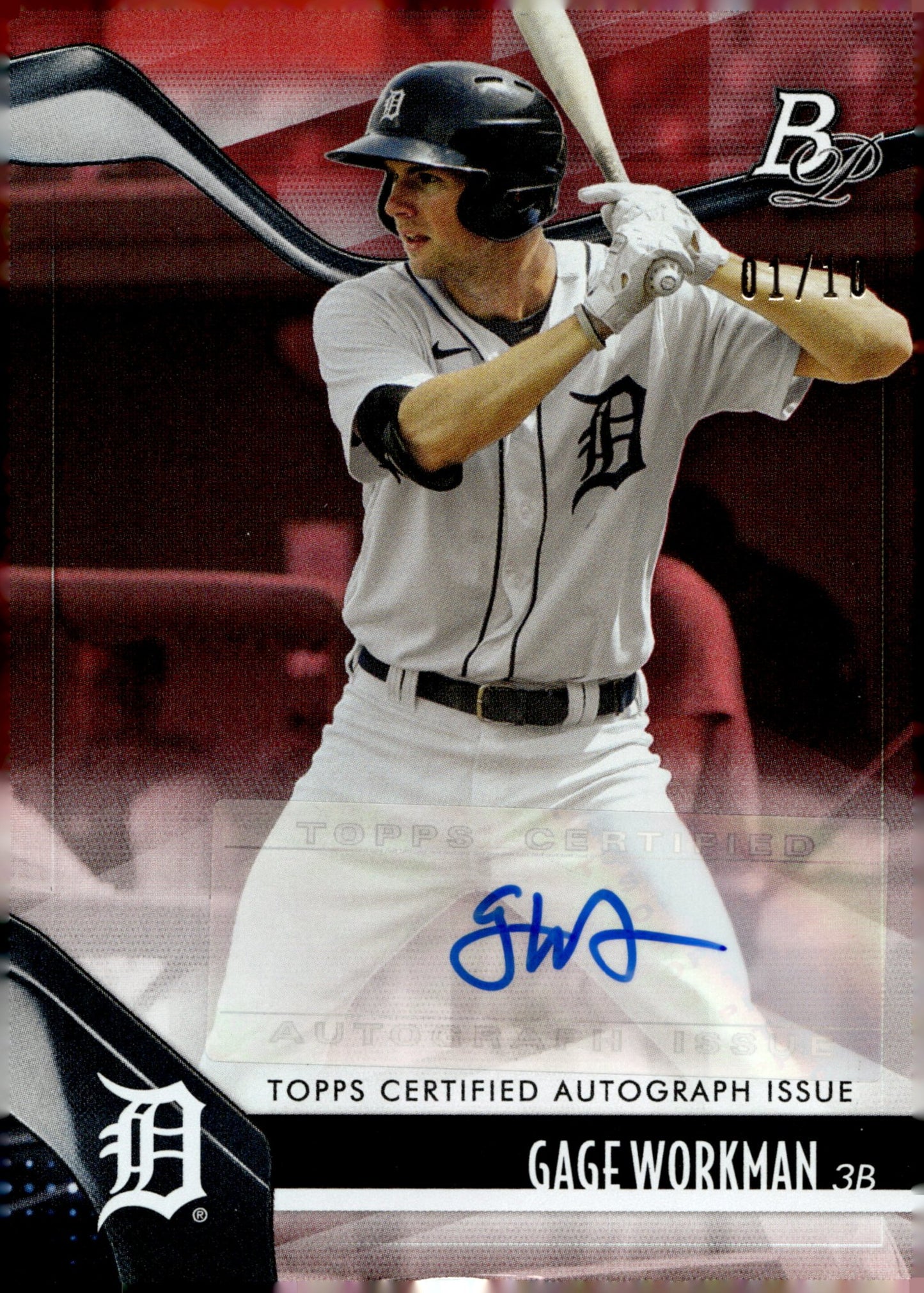 Gage Workman 2021 Bowman Platinum Red Auto 01/10 #TOP - 55 - Collector Store LLC