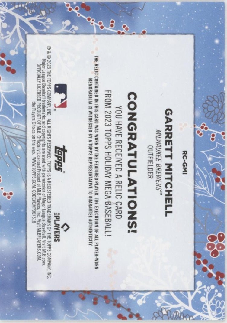 Garrett Mitchell 2023 Topps Holiday Mega Swatch RC #RC - GMI - Collector Store LLC