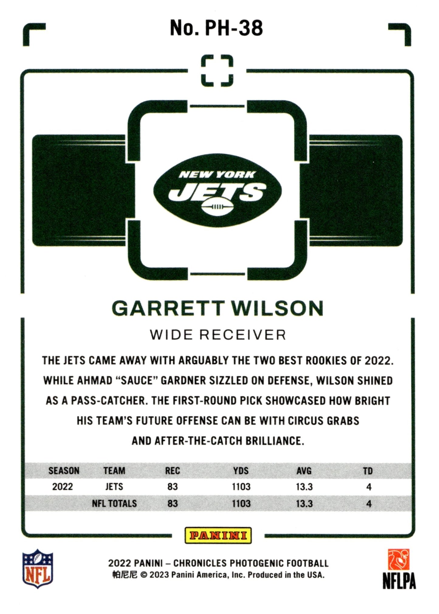 Garrett Wilson 2022 Panini Chronicles Photogenic Pink #PH - 38 - Collector Store LLC