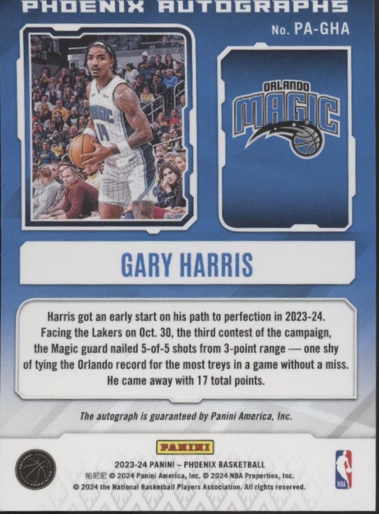 Gary Harris 2023 - 24 Panini Phoenix Refractor Auto RA - GHA - Collector Store LLC