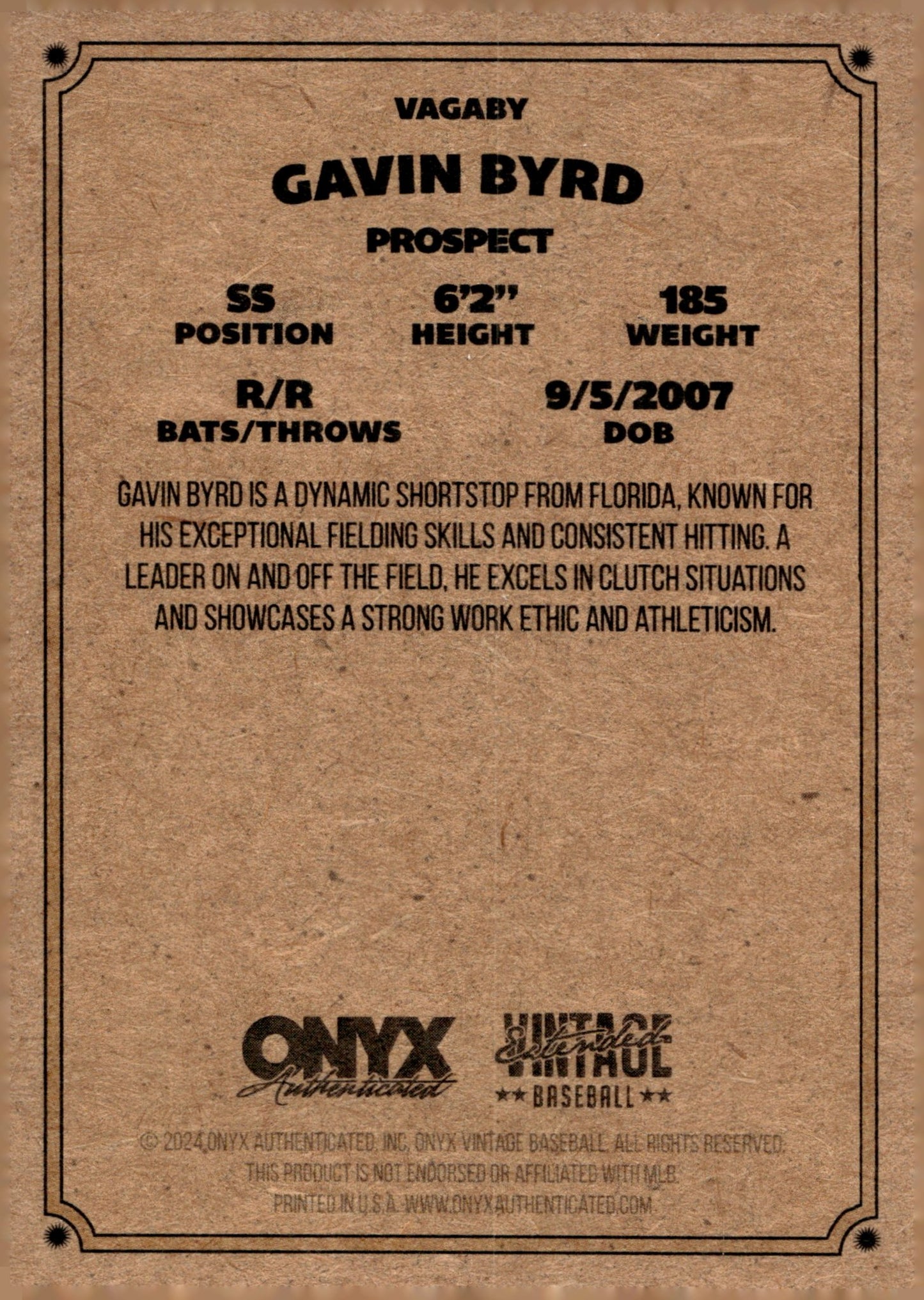 Gavin Byrd 2024 Onyx Vintage Extended Auto VAGABY - Collector Store LLC