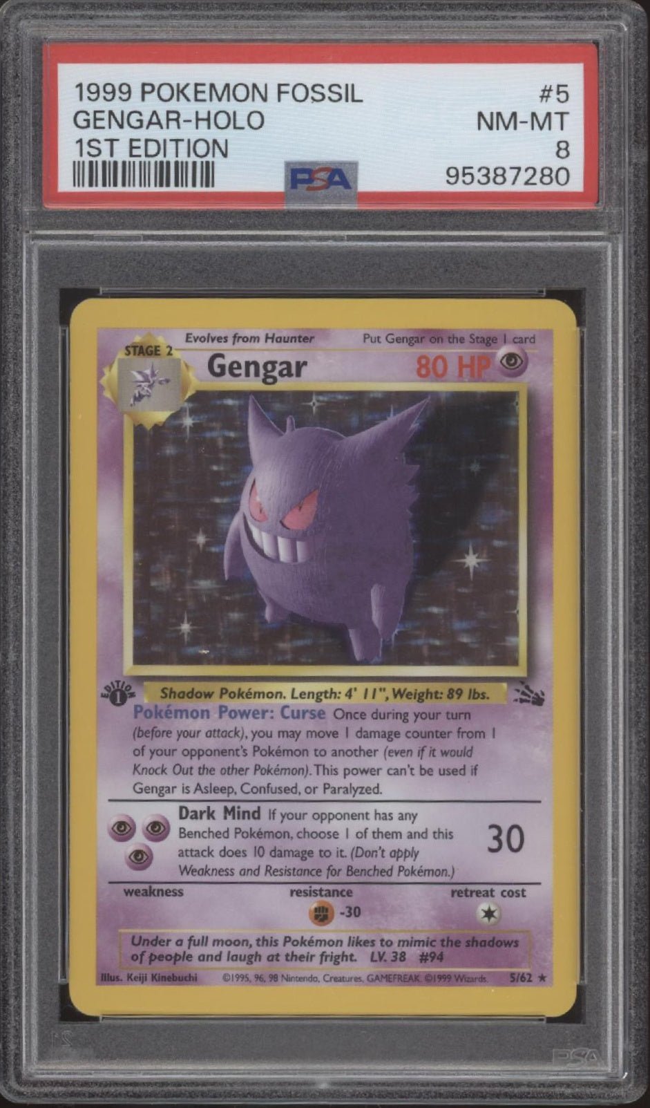 Gengar Pokemon Fossil Holo 1st Edition #5 PSA 8 - Collector Store LLC