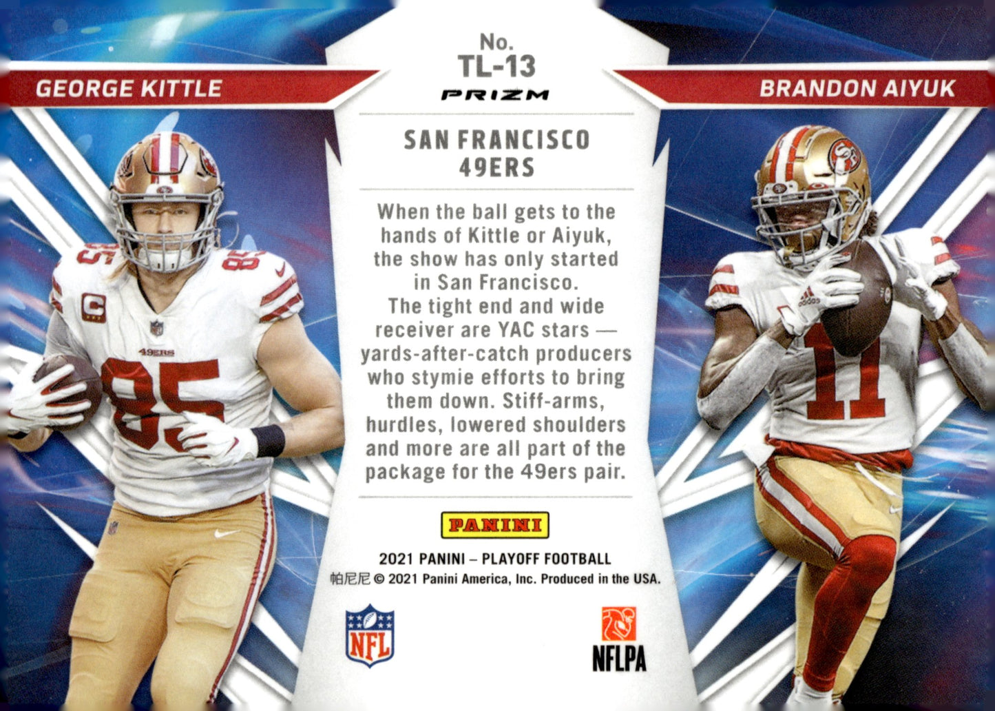 George Kittle / Brandon Aiyuk 2021 Playoff Thunder & Lightning Prizm #TL - 13 - Collector Store LLC