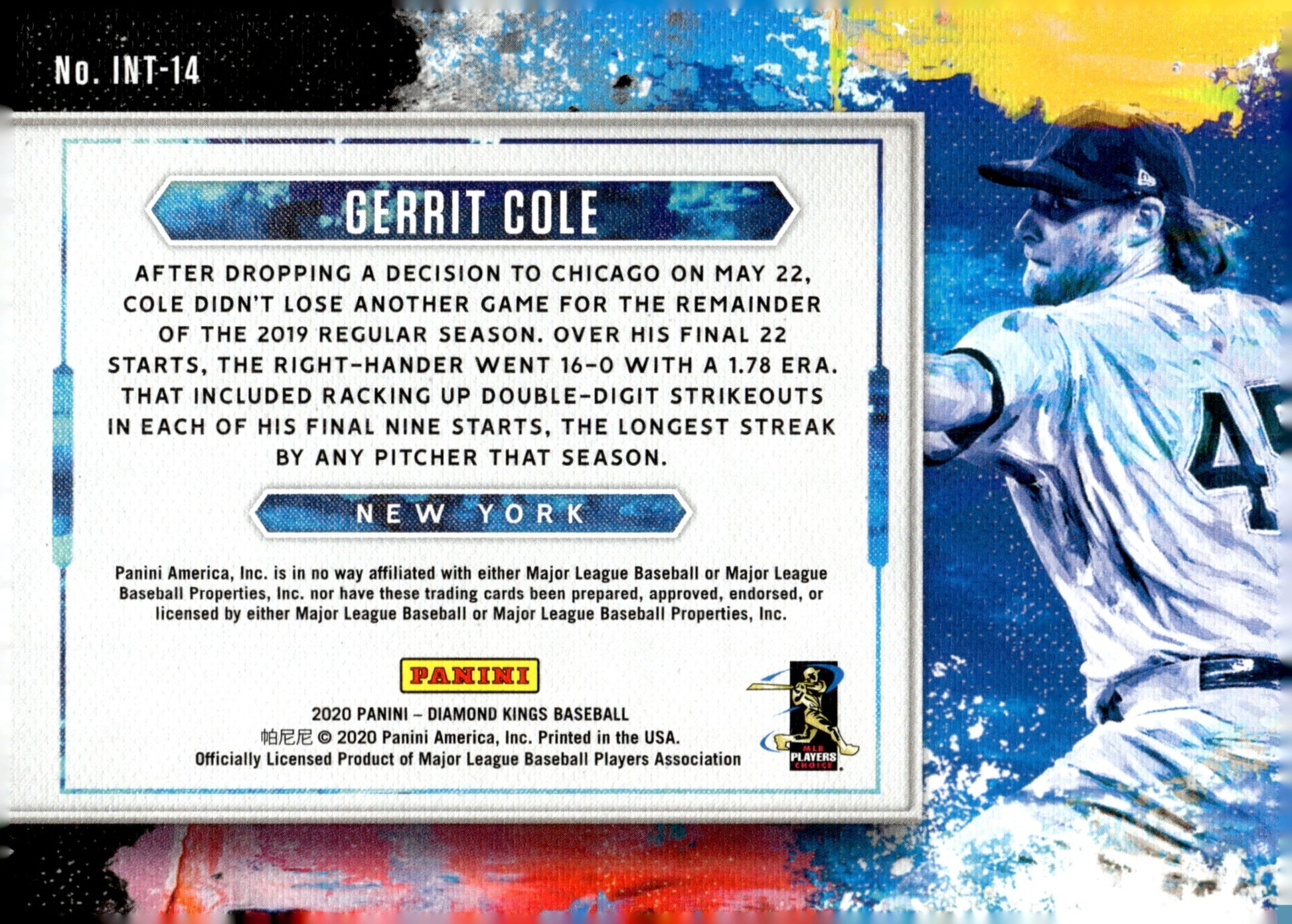 Gerrit Cole 2020 Panini Diamond Kings In the Zone INT - 14 - Collector Store LLC