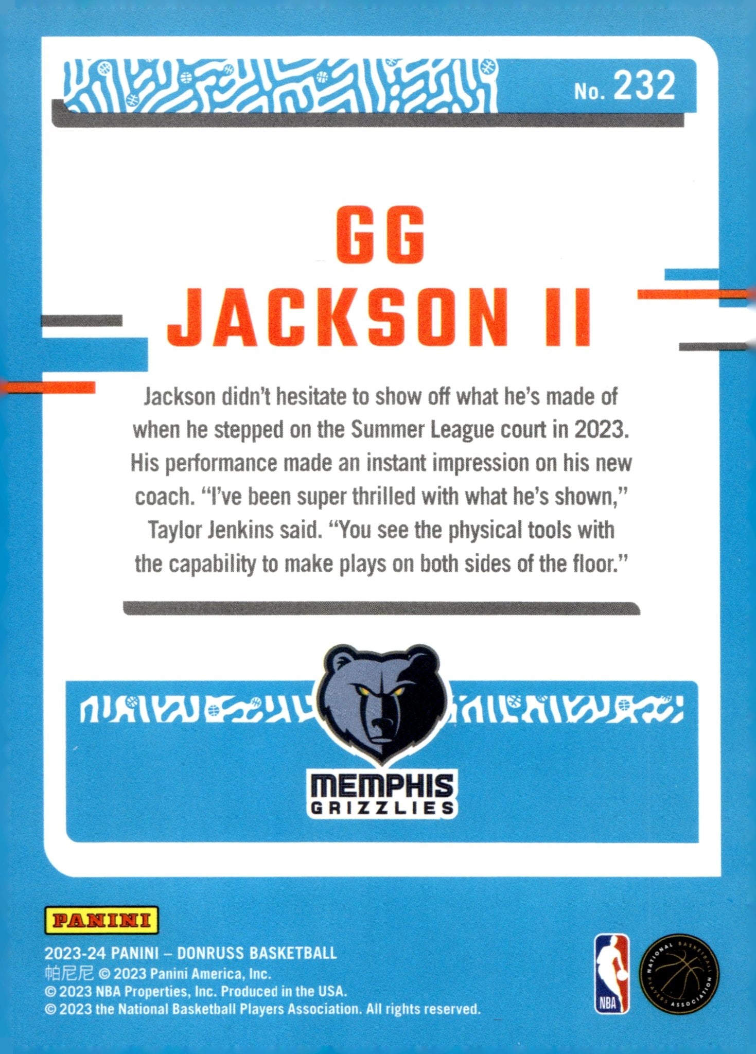 GG Jackson II 2023 - 24 Panini Donruss Rated Rookie Green Laser #232 - Collector Store LLC