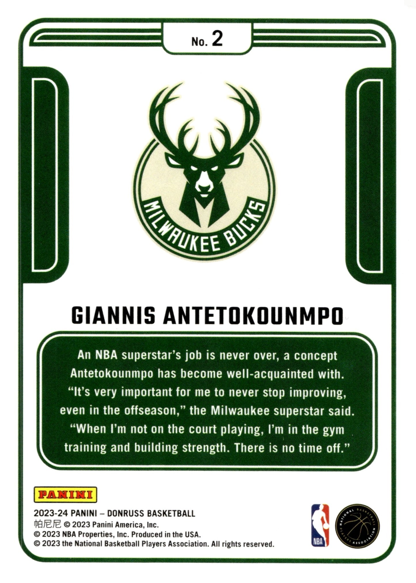 Giannis Antetokounmpo 2023 - 24 Panini Donruss Complete Players #2 - Collector Store LLC
