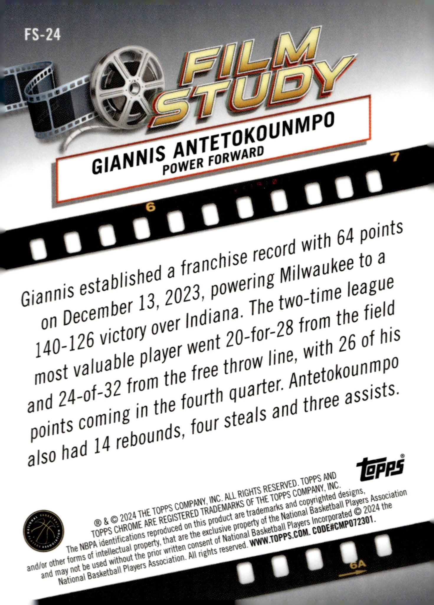 Giannis Antetokounmpo 2024 Topps Chrome Film Study Refractor #FS - 24 - Collector Store LLC