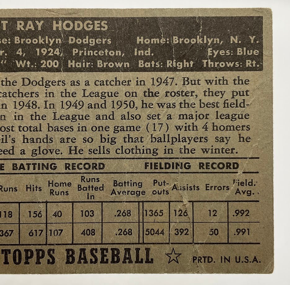 Gil Hodges 1952 Topps #36 Brooklyn Dodgers PR - Collector Store LLC