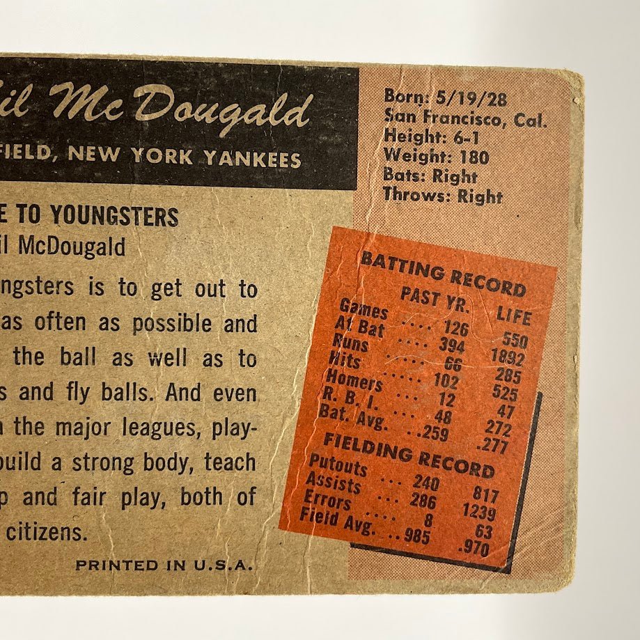 Gil McDougald 1955 Bowman #9 New York Yankees VG #2 - Collector Store LLC