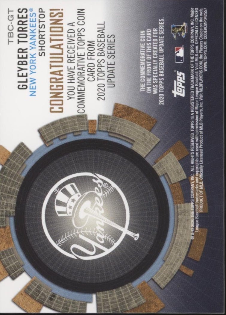Gleyber Torres 2020 Topps Update Series Commemorative Coin #TBC - GT - Collector Store LLC