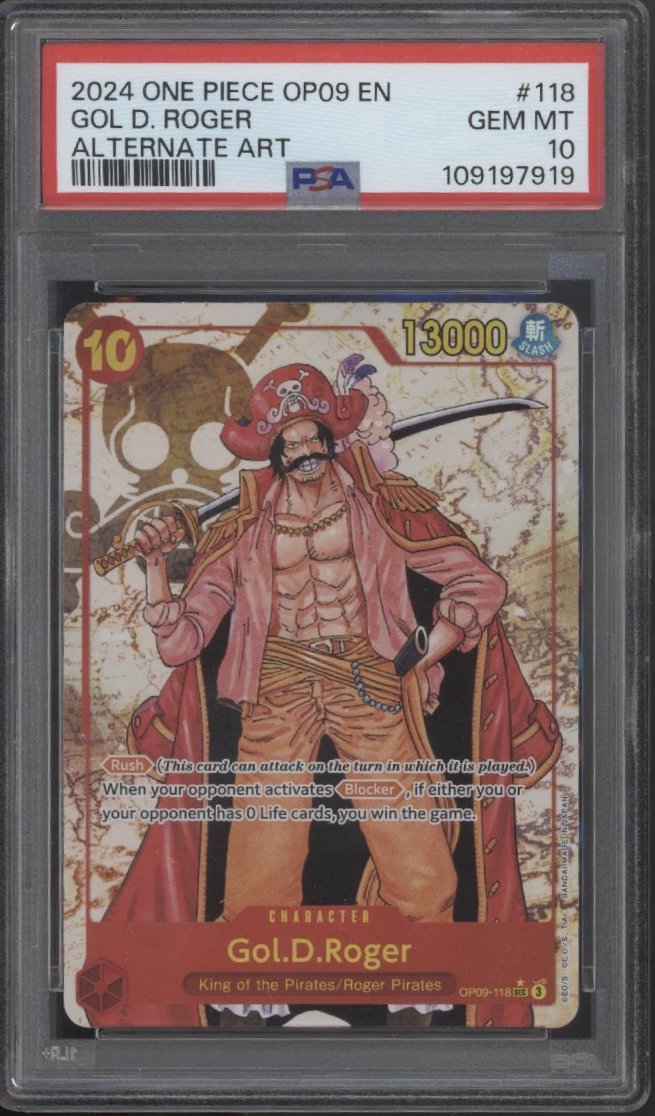 Gol D Roger One Piece Card Game Emperors in the New World Alt Art #118 PSA 10 - Collector Store LLC Gol D Roger One Piece Card Game Emperors in the New World Alt Art #118 PSA 10 - Collector Store LLC