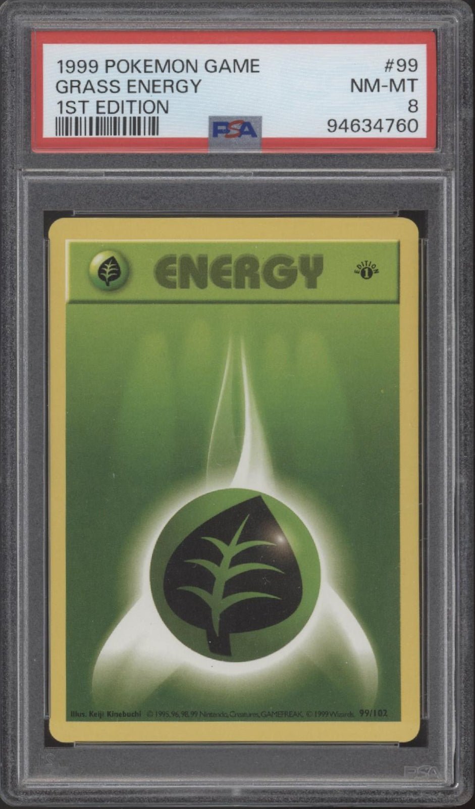 Grass Energy Pokemon Base Set 1st Edition #99 PSA 8 - Collector Store LLC