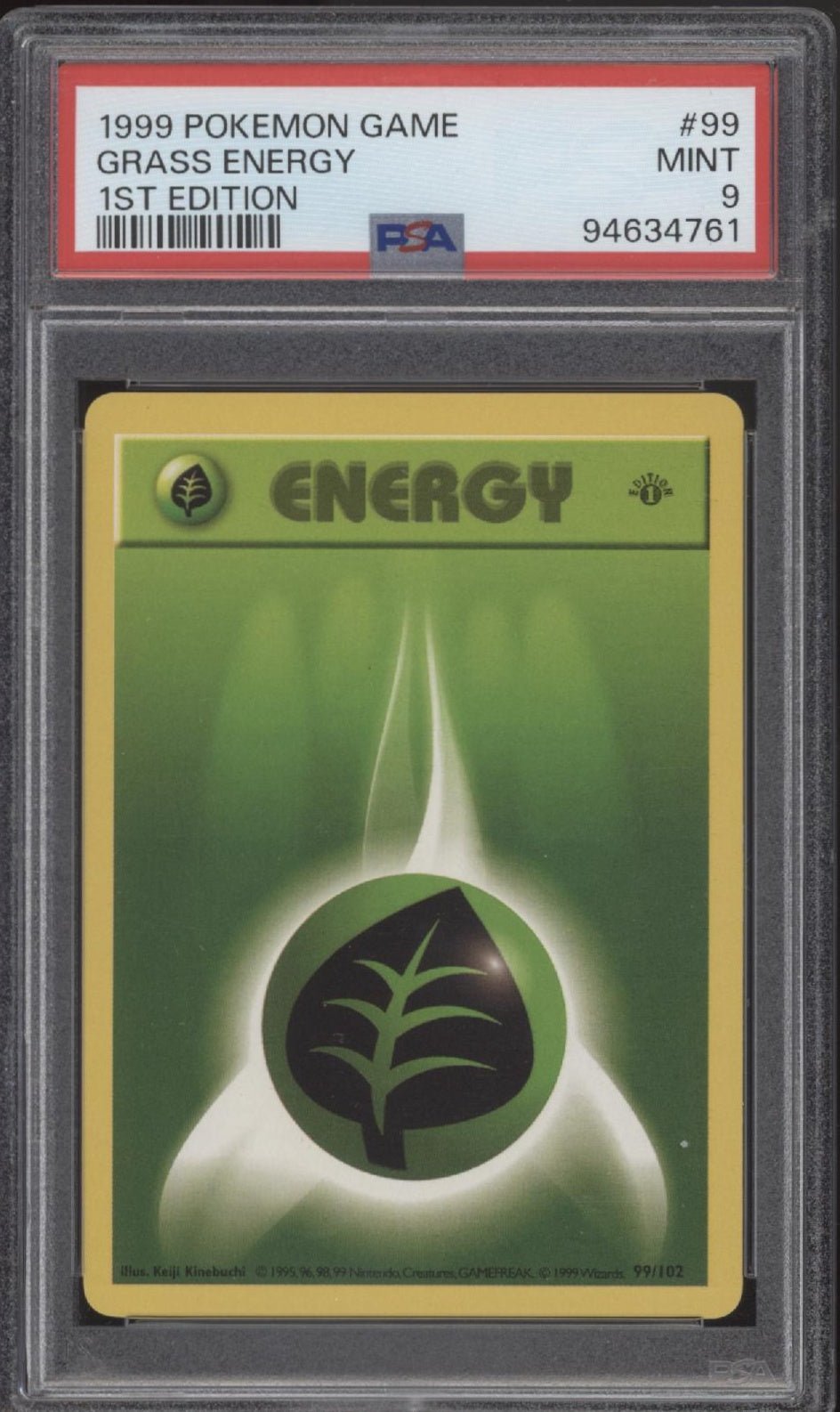 Grass Energy Pokemon Base Set 1st Edition #99 PSA 9 - Collector Store LLC