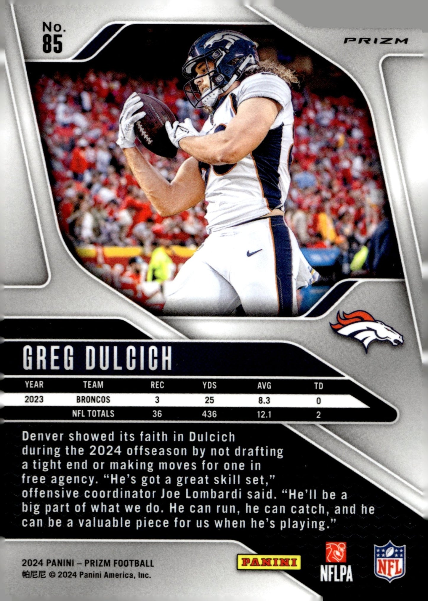 Greg Dulcich 2024 Panini Prizm Silver Prizm #85 - Collector Store LLC
