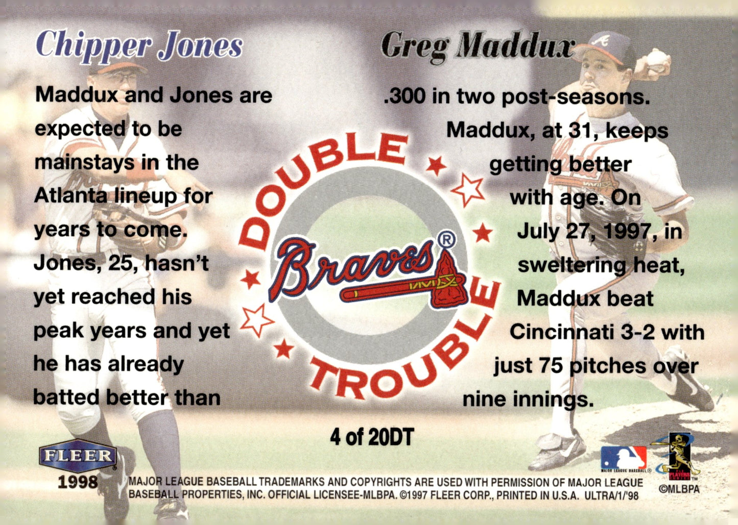 Greg Maddux / Chipper Jones 1998 Fleer Ultra Double Trouble #4 - Collector Store LLC