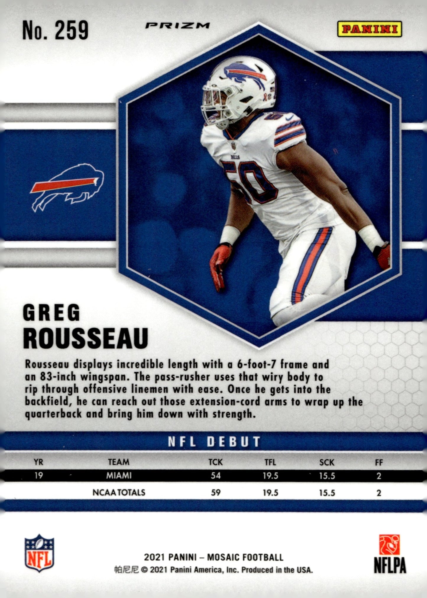 Greg Rousseau 2021 Panini Mosaic NFL Debut Green Prizm RC #259 - Collector Store LLC