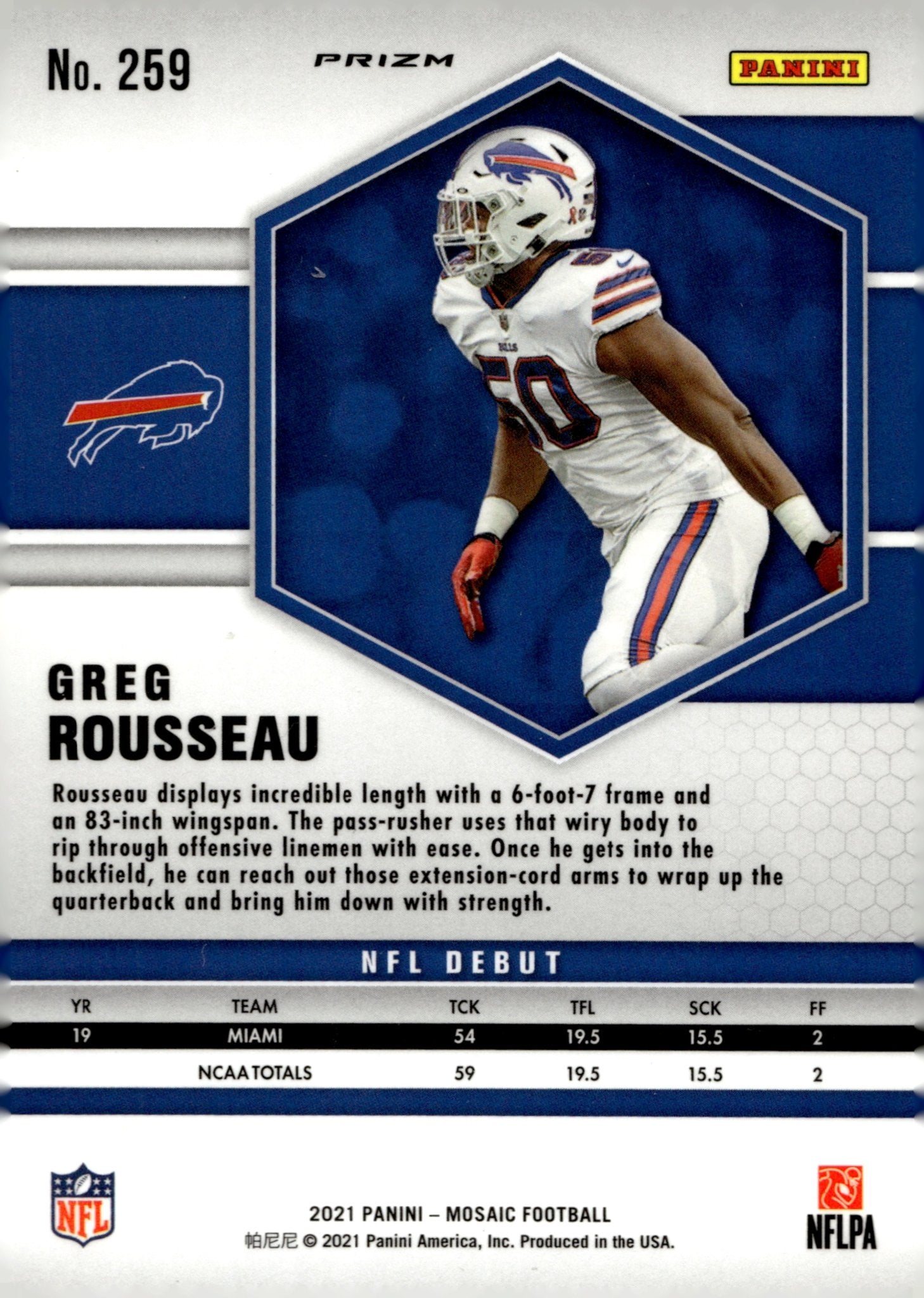 Greg Rousseau 2021 Panini Mosaic NFL Debut Orange Prizm RC #259 - Collector Store LLC