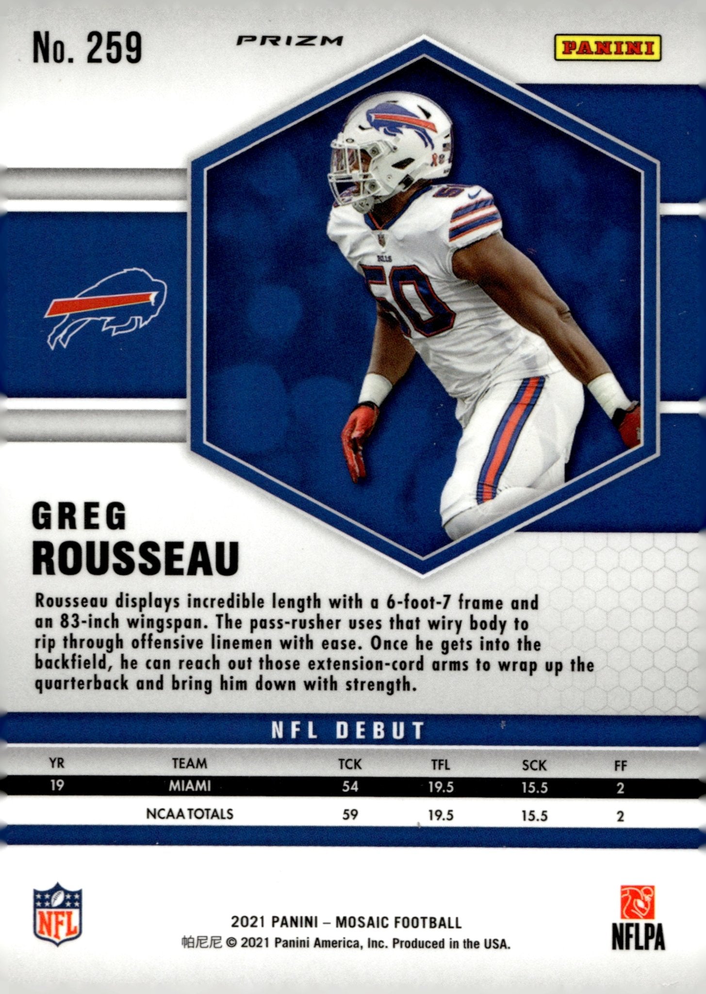 Greg Rousseau 2021 Panini Mosaic NFL Debut Prizm RC #259 - Collector Store LLC