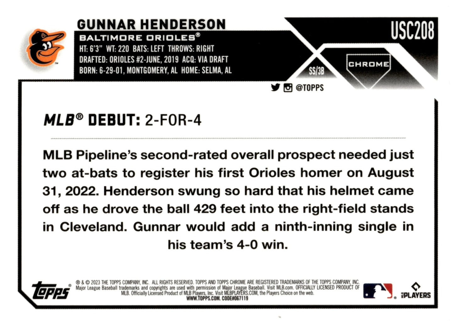 Gunnar Henderson 2023 Topps Chrome RC USC208 - Collector Store LLC