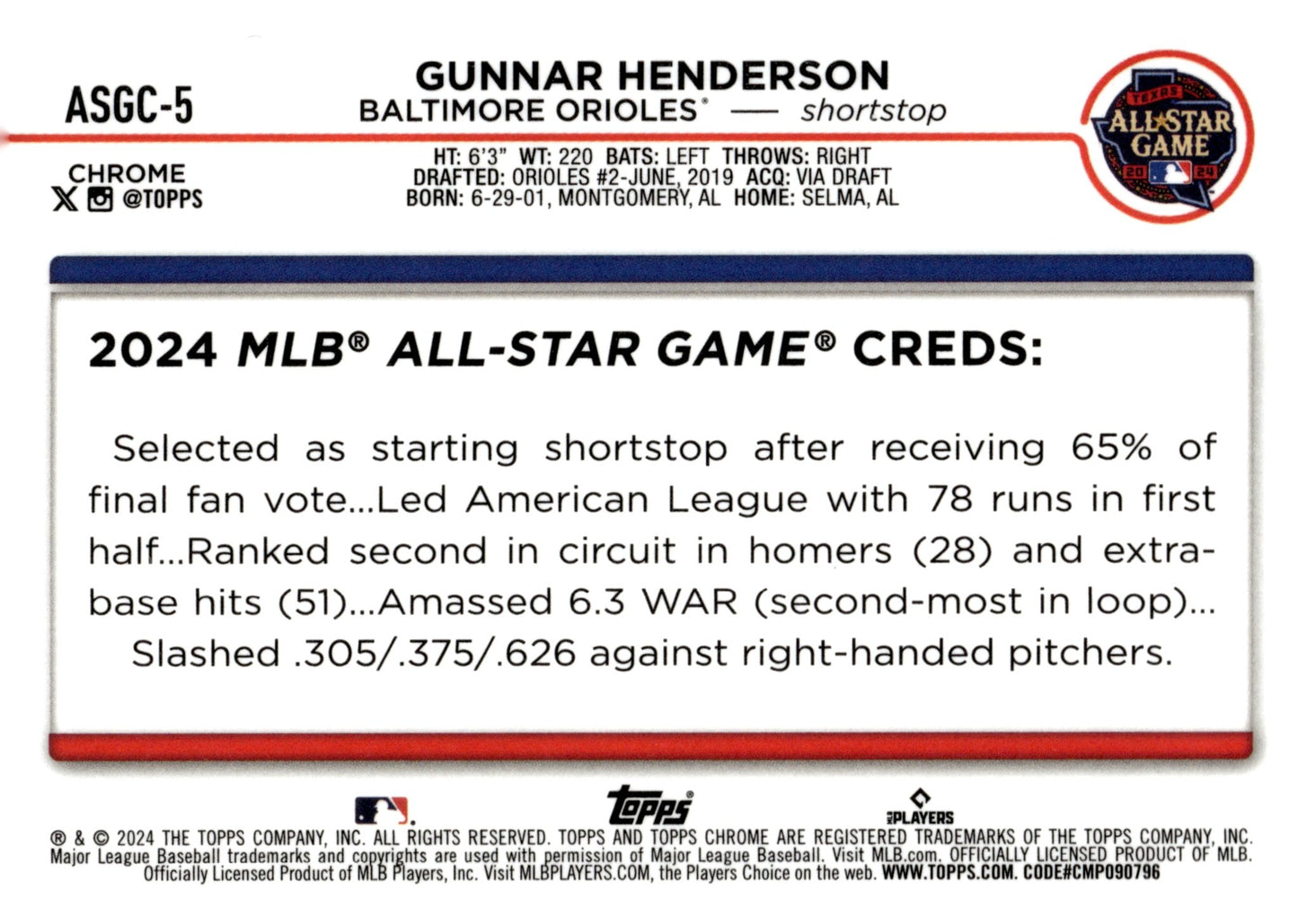 Gunnar Henderson 2024 Topps Chrome All Stag Game Refractor #ASGC - 5 #2 - Collector Store LLC
