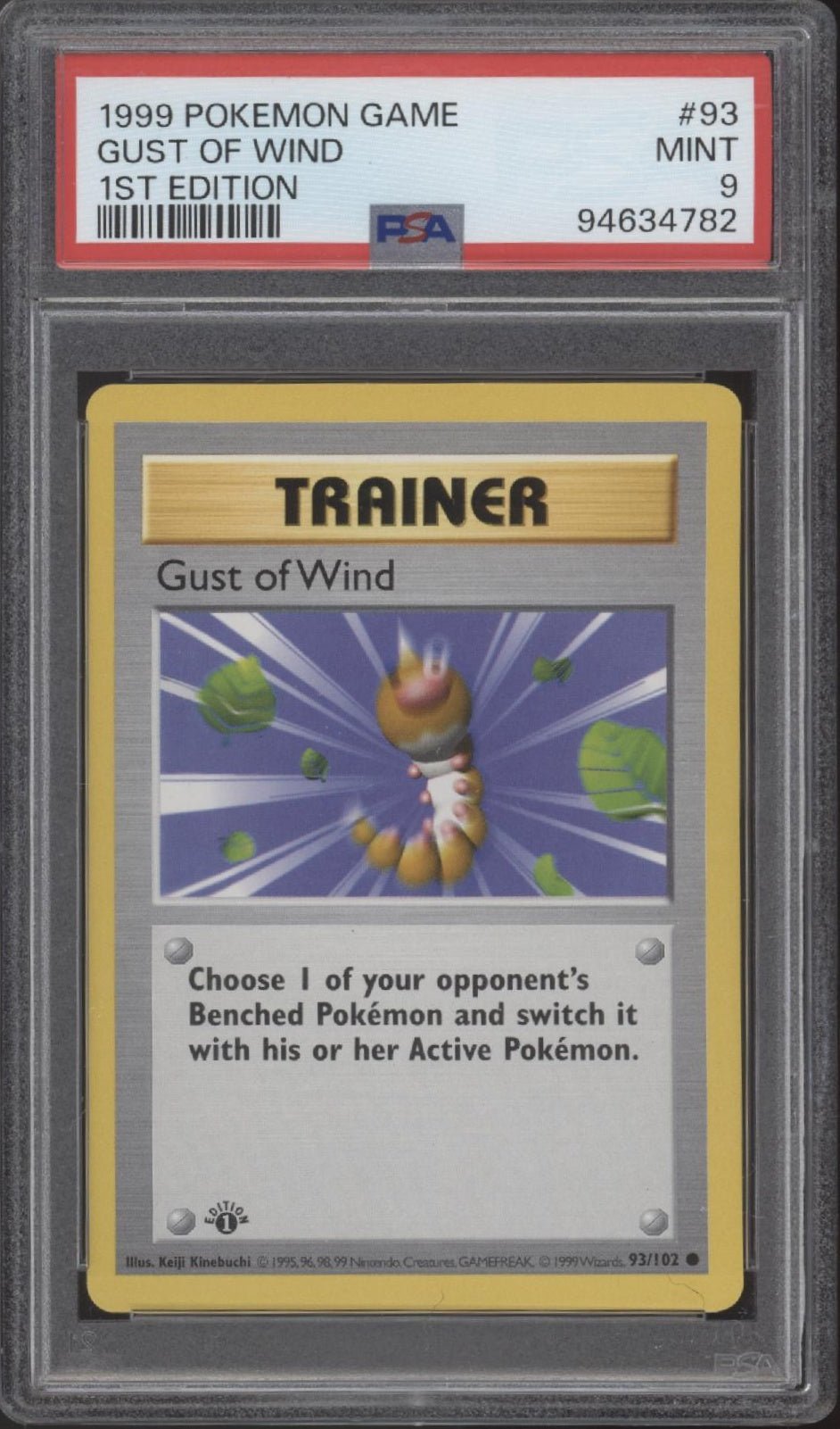 Gust of Wind Pokemon Base Set 1st Edition #93 PSA 9 - Collector Store LLC