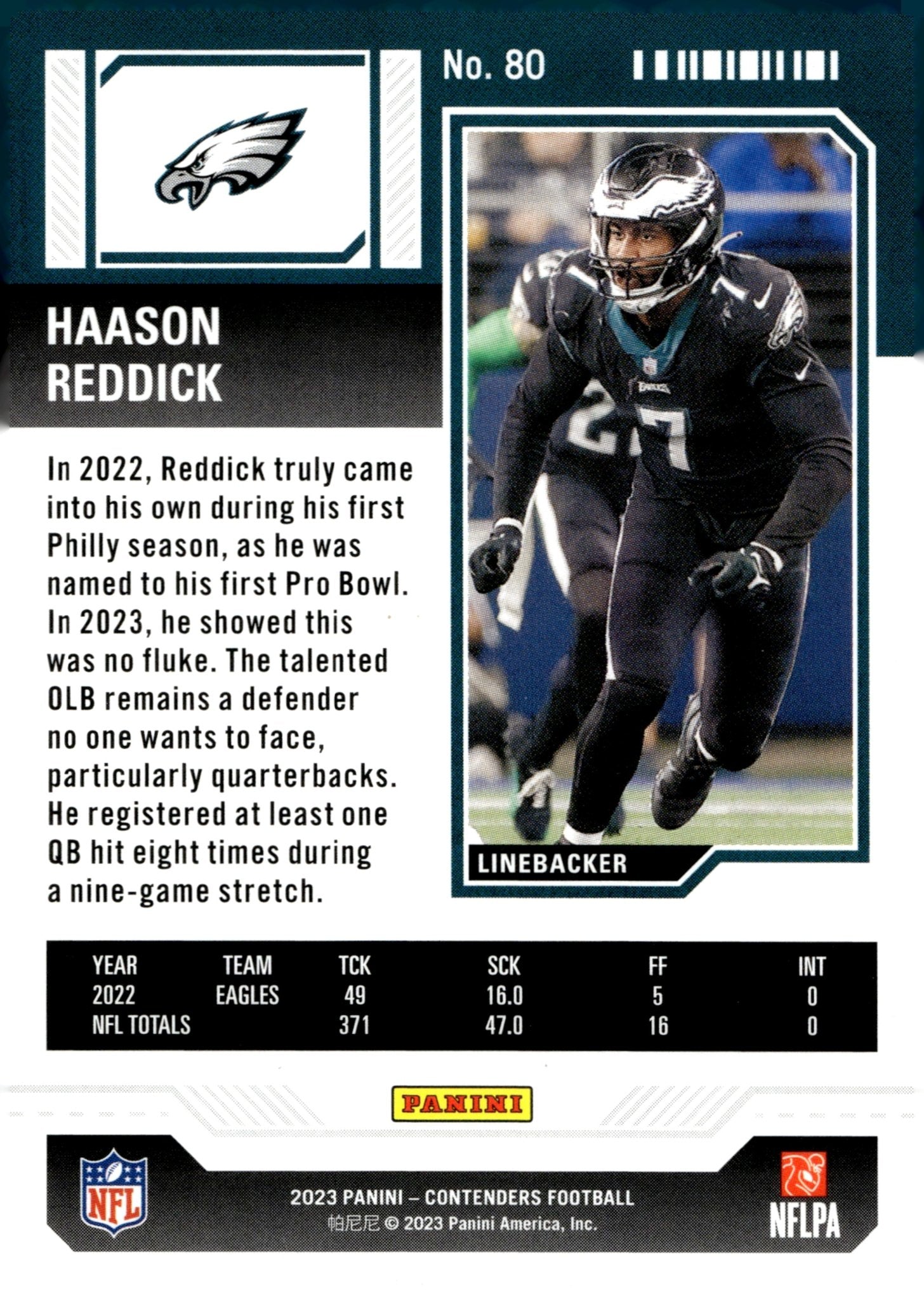 Haason Reddick 2023 Panini Contenders Divisional Ticket 075/149 #80 - Collector Store LLC