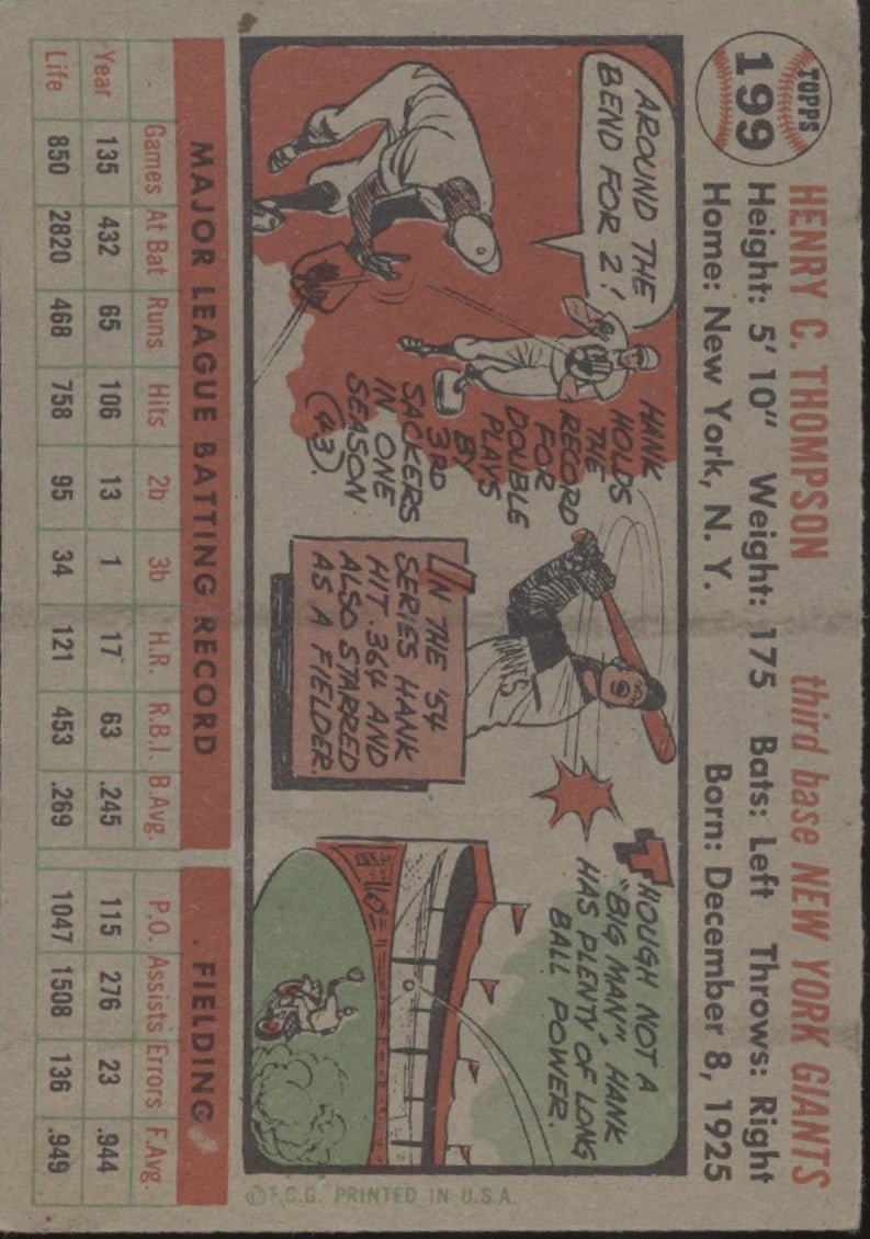 Hank Thompson 1956 Topps #199 New York Giants VG - Collector Store LLC