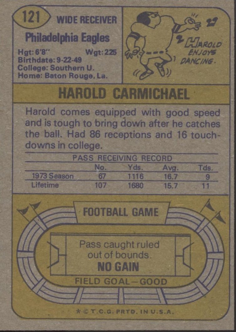 Harold Carmichael 1974 Topps RC #121 Philadelphia Eagles EX #2 - Collector Store LLC