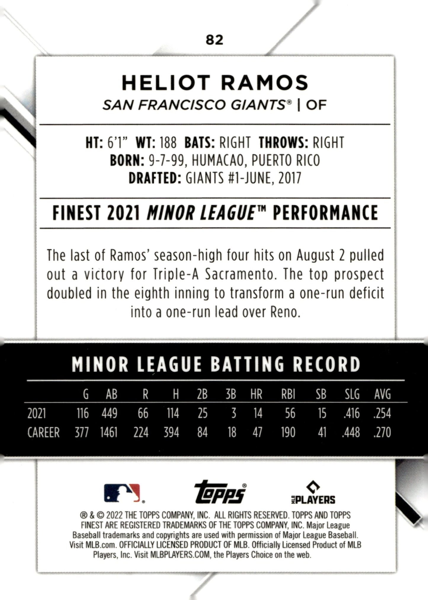 Heliot Ramos 2022 Topps Finest RC 82 - Collector Store LLC