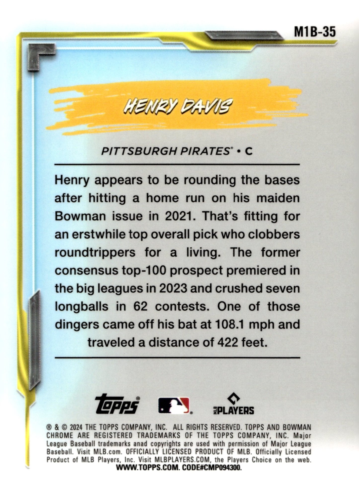 Henry Davis 2024 Bowman Chrome My 1st Bowman Mojo Refractor RC M1B - 35 2 - Collector Store LLC