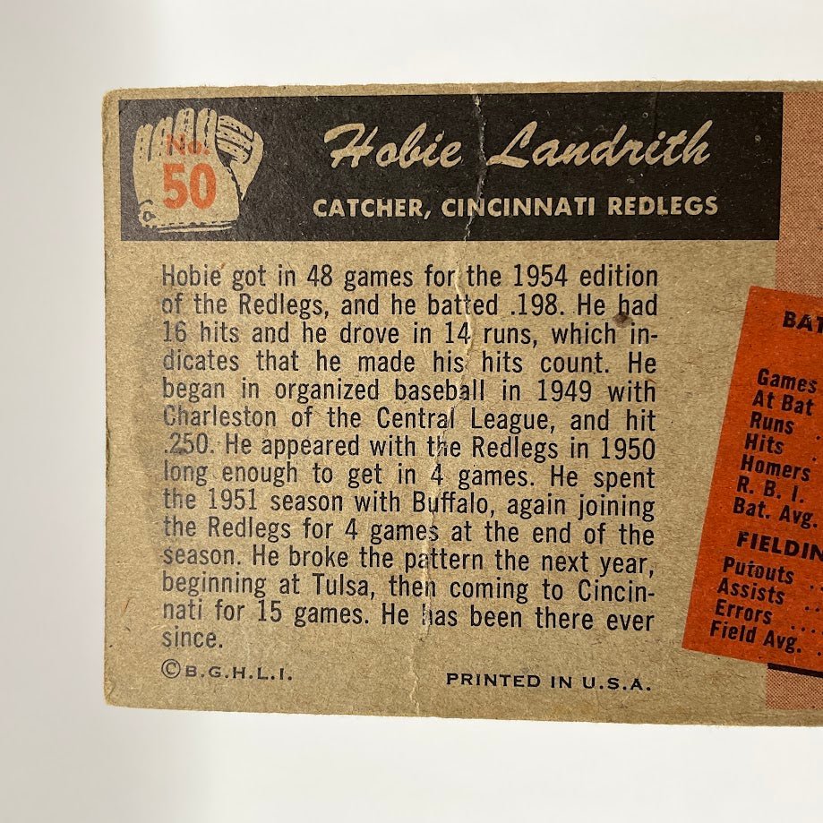Hobie Landrith 1955 Bowman #50 Cincinnati Redlegs VG #2 - Collector Store LLC