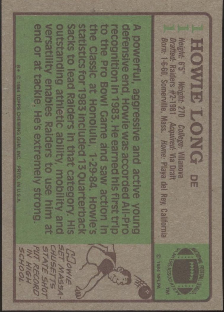 Howie Long 1984 Topps RC #111 Los Angles Raiders #2 - Collector Store LLC