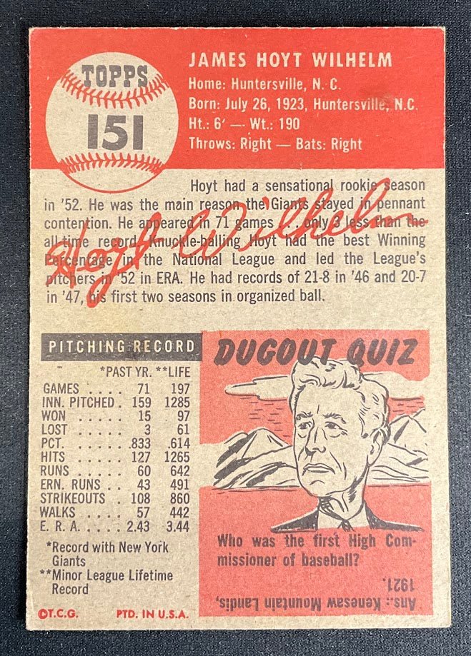Hoyt Wilhelm 1953 Topps #151 New York Mets VG - EX - Collector Store LLC