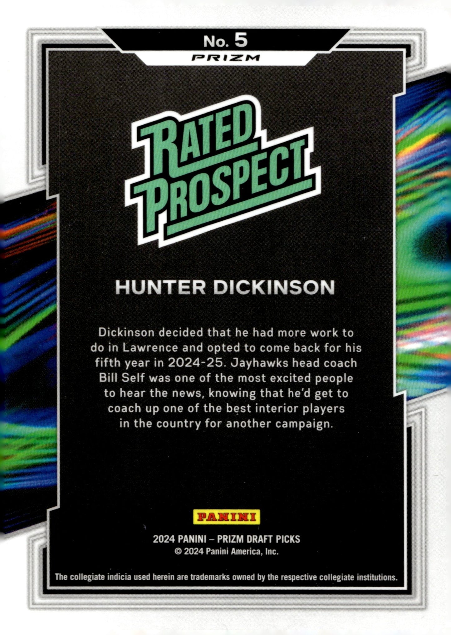 Hunter Dickinson 2024 Prizm Draft Picks Rated Prospect Prizm #5 - Collector Store LLC
