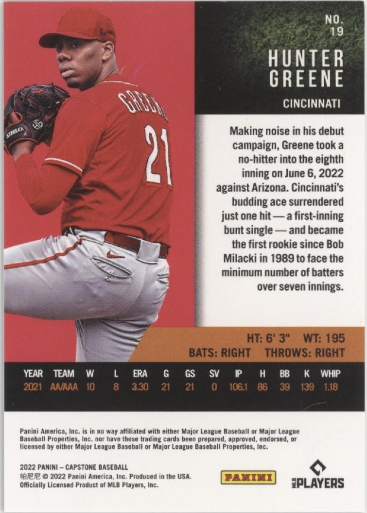Hunter Greene 2022 Panini Capstone RC #19 #2 - Collector Store LLC