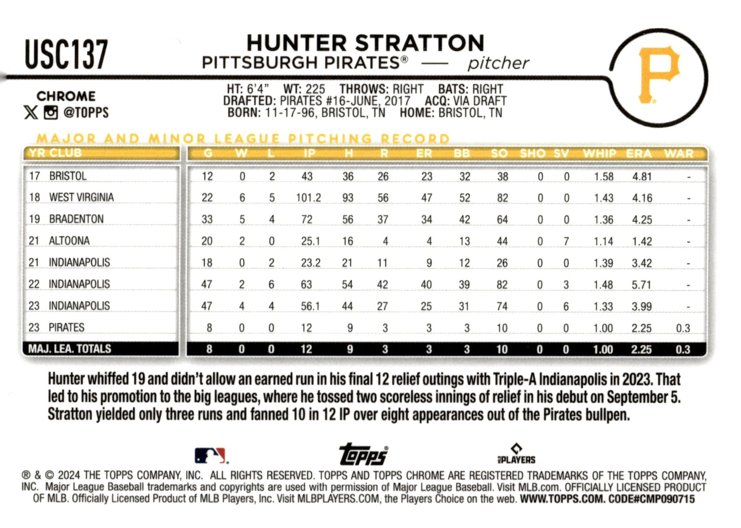 Hunter Stratton 2024 Topps Chrome Update Series Blue Lava Lamp Refractor 034/175 - Collector Store LLC