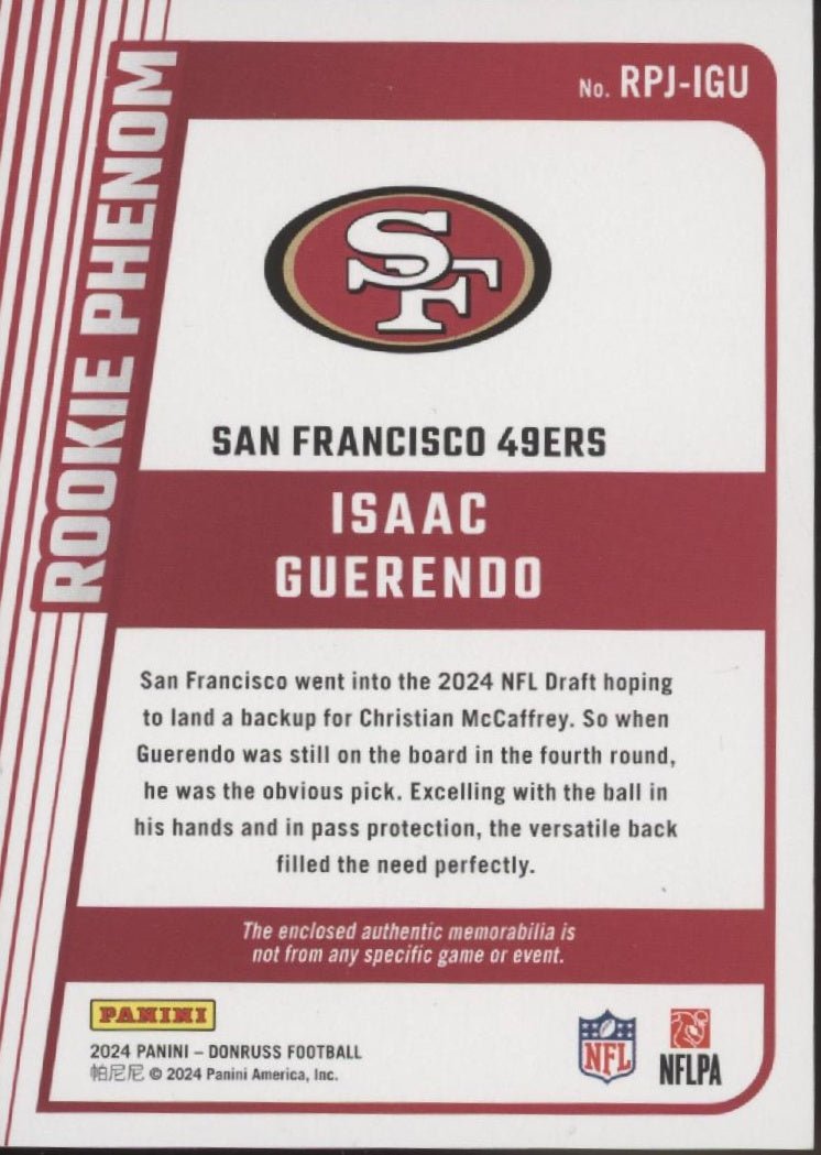 Isaac Guerendo 2024 Panini Donruss Rookie Phenom Swatch RC #RPJ - IGU - Collector Store LLC