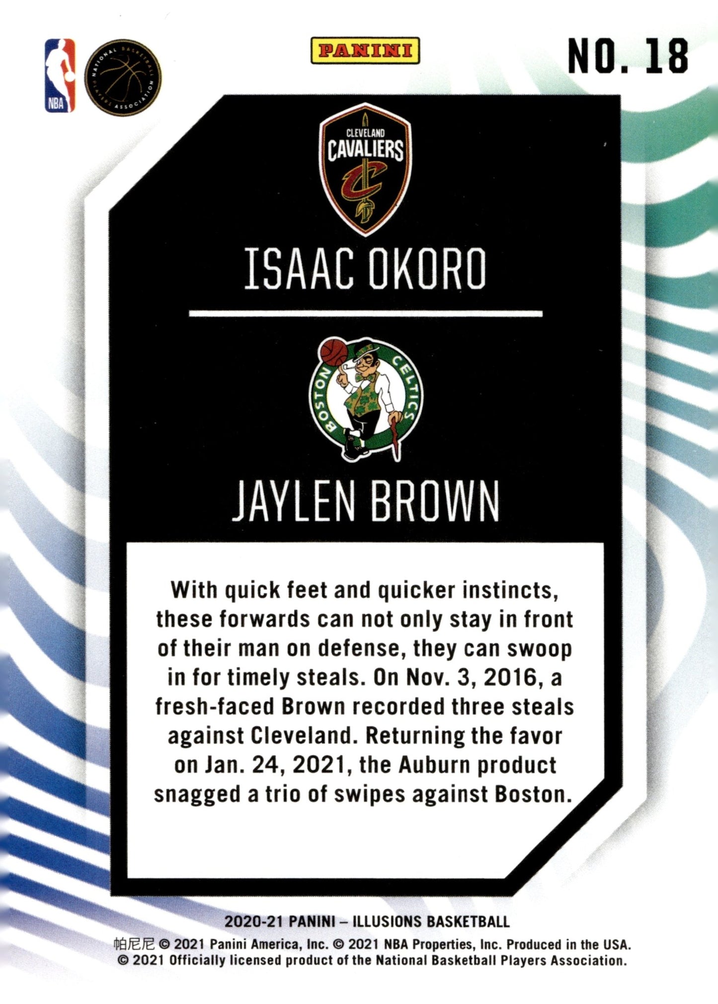 Isaac Okoro / Jaylen Brown 2020 - 21 Panini Illusions Rookie Reflections RC #18 - Collector Store LLC